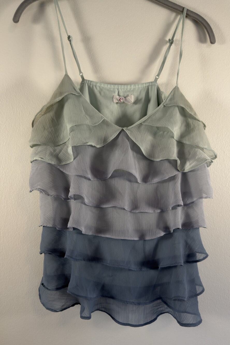 Candies Y2K Going Out Tank Large Ruffled Blue Ombré Size Large